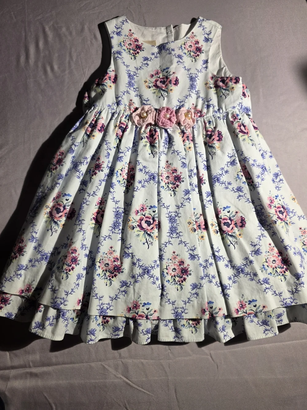 Laura Ashley White Floral Party Dress with Pink Accents
